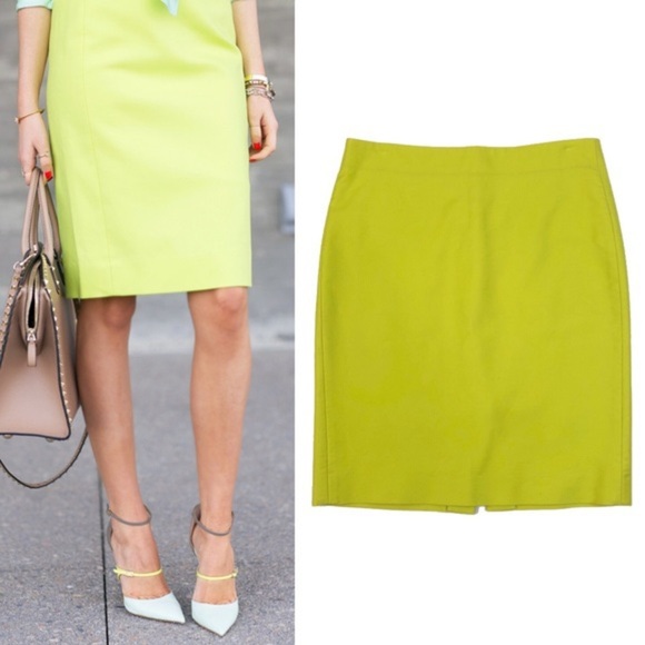 0240 Jcrew No. 2 Skirt in Double-Serge Cotton color Lime sz 0 - Picture 1 of 6